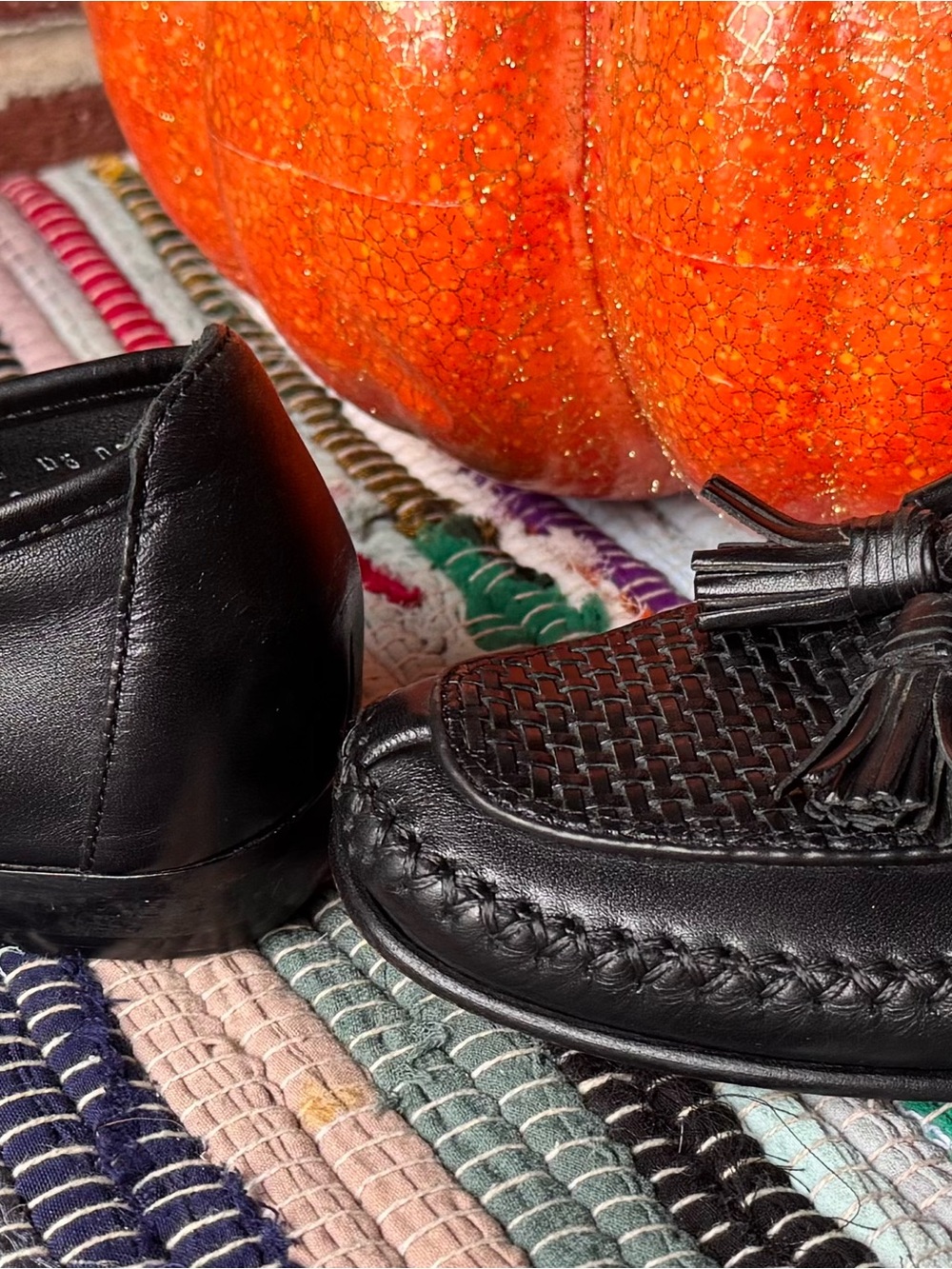 Cole Haan country Black Woven Leather Tassel Loafers - Picture 10 of 11